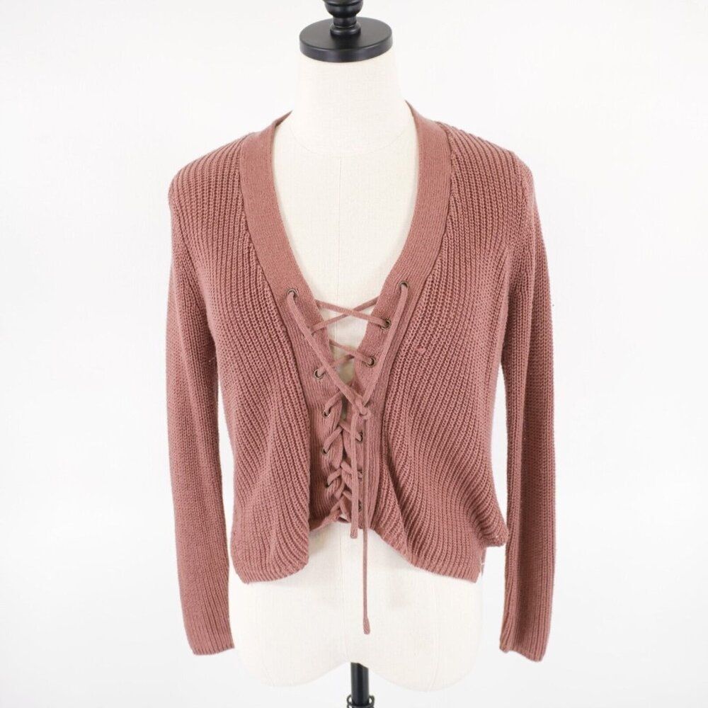Forever 21 Knit Purple Cardigan Sweater Small Lace Up Long Sleeve